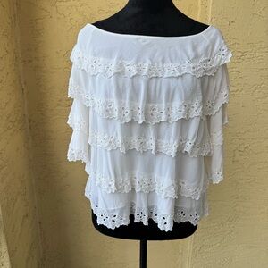 Simply Silk Woman’s Silk Ivory Tiered Layered Cropped Top Sz M Feminine Romantic